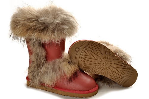 UGG Fox Fur Short Waterproof Boots Jester Red