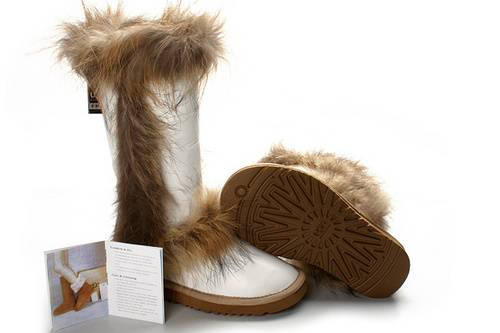 UGG Fox Fur Tall Uggs Leather Boots White
