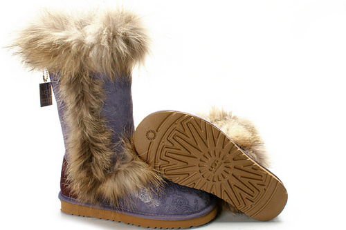UGG Fox Fur Tall Paisley Uggs Boots Purple