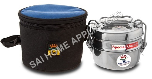 Hot Carrier Tiffin Box 2 - Stainless Steel, 11x11x13.3 Cm, Silver | Easy to Clean, Precisely Designed, Long Lasting Shine
