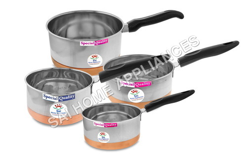 Copper Bottom Saucepan - Stainless Steel, Silver | Robustness, Corrosion Resistance, Durability, Lightweight for Home & Commercial Use