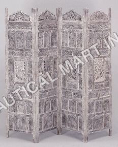 Oriental Furniture White Carved Wooden Screen