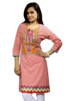 ORENGE BEADED COTTON KURTI