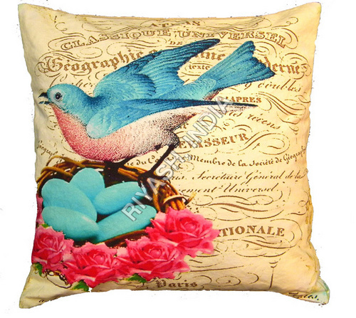 Bird with Nest & Egg French Art Cushion Cover