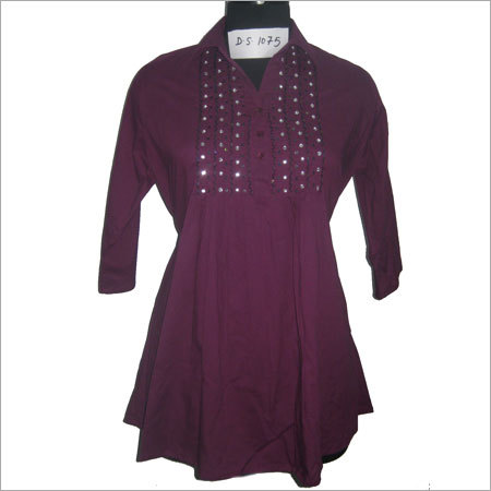 Fancy Ladies Wear - Cotton, Multiple Sizes, Purple, Button Closure | Elegant Design, Intricate Metallic Embroidery, Comfortable Fit, A-line Style, Shrink Resistant