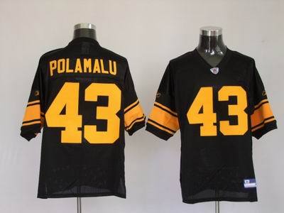Pittsburgh Steelers #43 Troy Polamalu Black Yellow Number NFL Authentic Jerseys
