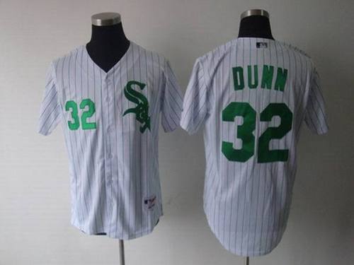 Chicago White Sox #32 Adam Dunn White Green Stripe MLB Jerseys