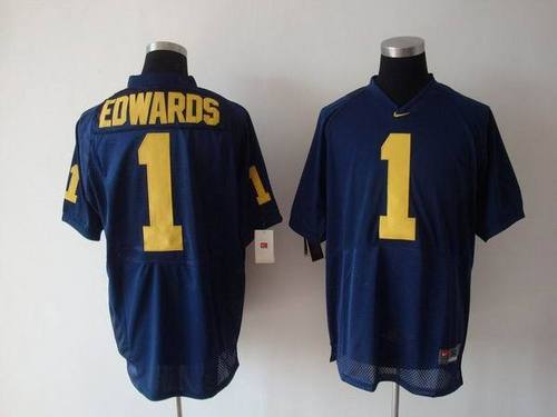 NCAA Michigan Wolverines #1 Braylon Edwards Dark Blue Jerseys