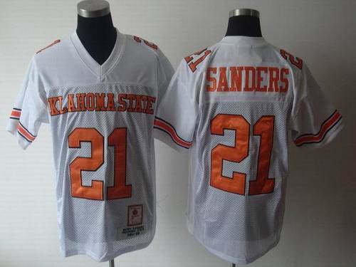 NCAA Oklahoma State 21 Barry Sanders White Throwback Jerseys