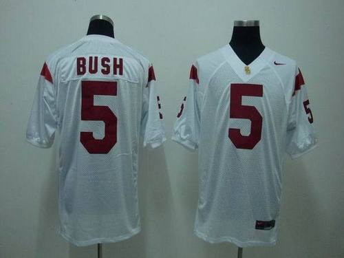 NCAA USC Trojans #5 Reggie Bush White Jerseys