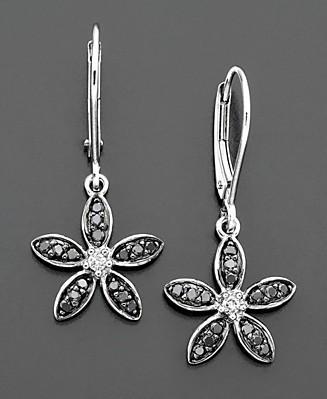 Ag Real Diamond Black Diamond Fancy flower Look Earring # AGSE0003