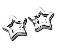 Ag Real Diamond Two Stone White Star Earring # Agse0061