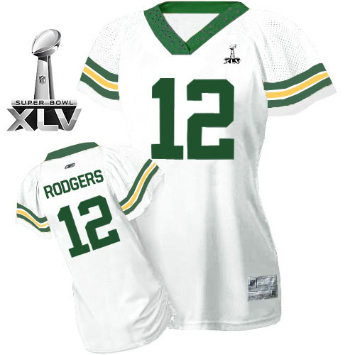 Green Bay Packers #12 Aaron Rodgers White Field Flirt Fashion 2011 Super Bowl NFL Women's Jerseys