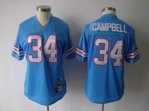 Houston Oilers #34 Earl Campbell Blue Team Color Throwback NFL Women's Jerseys