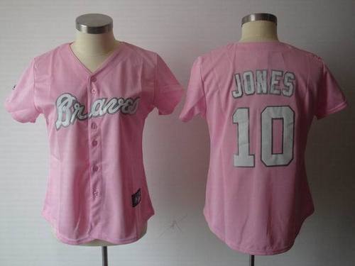 Atlanta Braves #10 Chipper Jones Pink Women's Jerseys