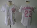 Chicago Cubs #23 Ryne Sandberg White Pink Stripe Women's Jerseys