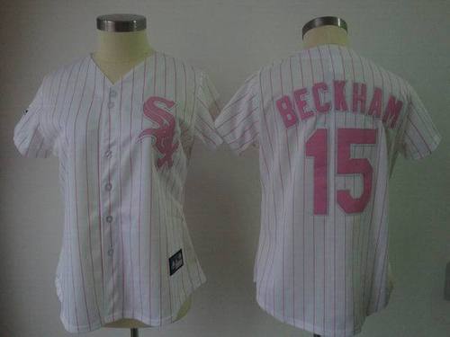 Chicago White Sox #15 Gordon Beckham White Pink Stripe Women's Jerseys