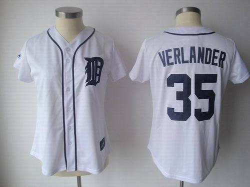 Detroit Tigers #35 Justin Verlander White Black Number Women's Jerseys