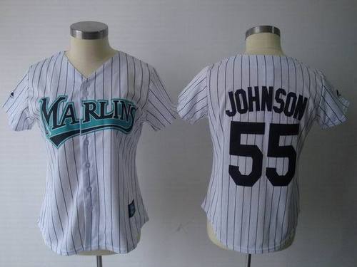 Florida Marlins #55 Josh Johnson White Black Stripe Women's Jerseys