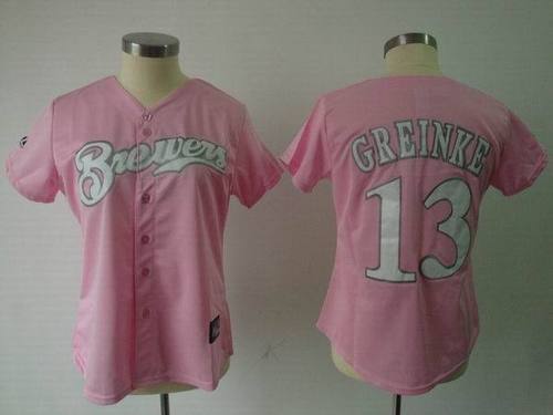 Milwaukee Brewers #13 Zack Greinke Pink Women's Jerseys