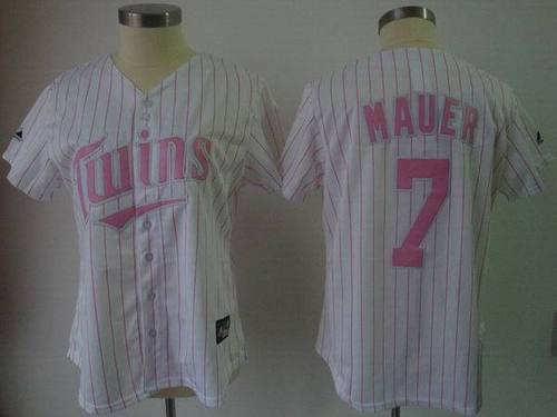 Minnesota Twins #7 Joe Mauer White Pink Stripe Women's Jerseys
