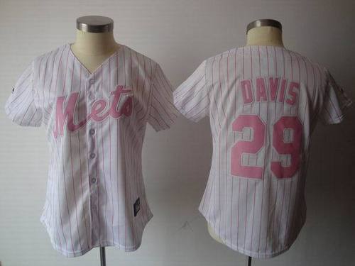 New York Mets #29 Ike Davis White Pink Stripe Women's Jerseys