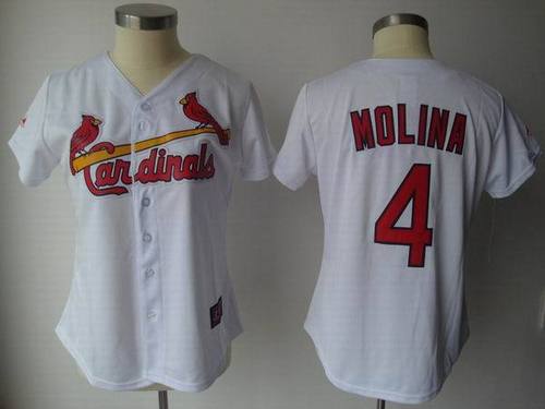 St Louis Cardinals #4 Yadier Molina White Women's Jerseys