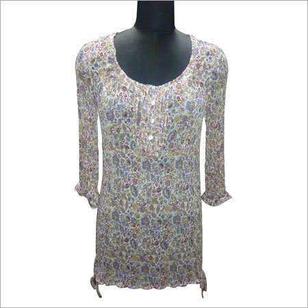 Polyester Chiffon Printed Ladies Blouse with Frills