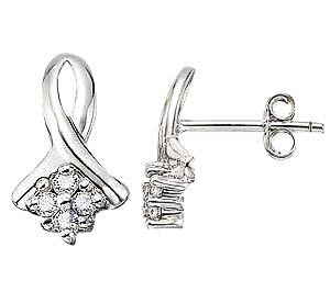 Ag Real Diamond Eight Stone Ribbon Earring AGSE0063 - 18k White Gold Plated Silver, 0.09ct White I-J Diamonds, Elegant Gift