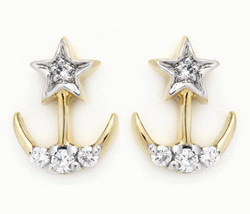 Ag Real Diamond Stone Mooon & Star Fashion Earring # AGSE0107