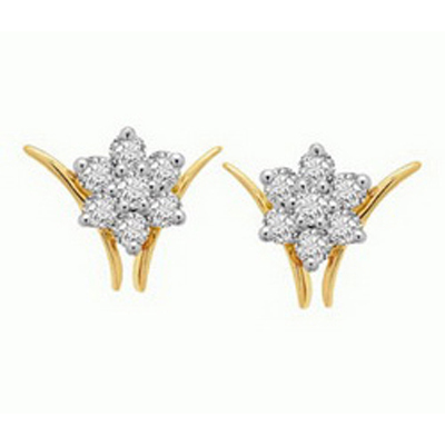 Ag Real Diamond Pressure Set Bouquet Flower Shape Earring # AGSE0109