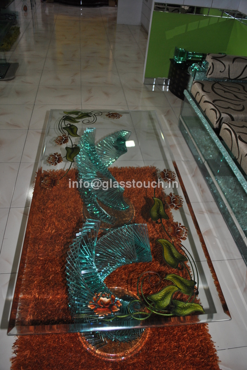Deep Etching Color Work on Glass Table
