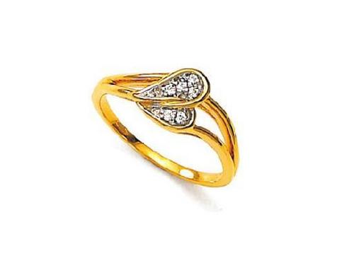 Ag Real Diamond Beautiful Leaf Shape Ring # AGSR0073 - 18k Yellow Gold Plated Silver, US Ring Size 6-8, 5 White I-J Diamonds 0.05ct, Elegant Leaf Design