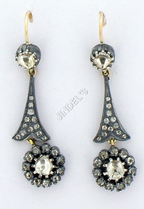 Pave Diamond Drop Hoop Earrings