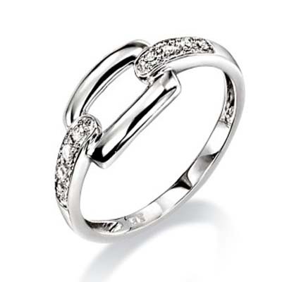 Ag Real Diamond Eight Stones Band Lock Shape Ring # AGSR0106