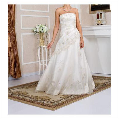 Strapless Wedding Dresses - Silk Satin, Floor-Length, White | Embroidered, Elegant Design, Perfect Fit, Back Zipper