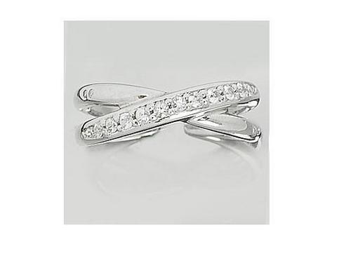 Ag Real Diamond Eleven Stones Circular Band X Shape Ring # AGSR0109
