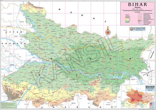 Multicolor Bihar Physical Map