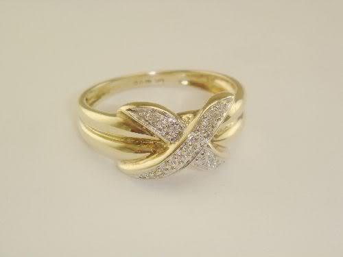 Ag Real Diamond Ten Stones Band "X" Shape Ring # AGSR0113