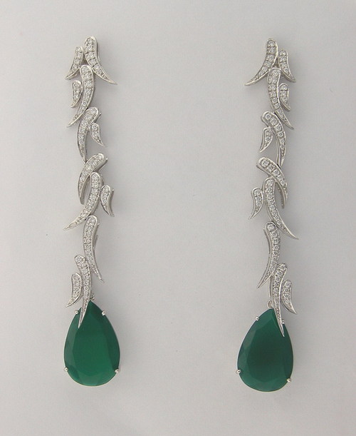 21.55 CT DIAMOND EMERALD WHITE GOLD EARRINGS # INTE027