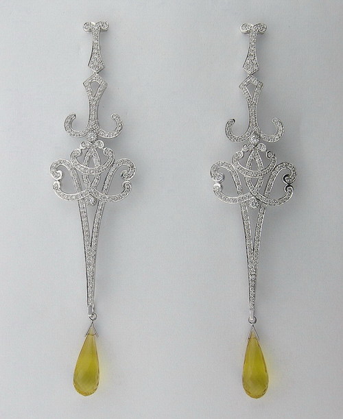 17.75 CT DIAMOND CITRINE WHITE GOLD EARRINGS # INTEE032