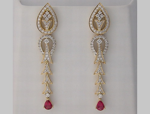 10.20 CT DIAMOND TOURMALINE YELLOW GOLD EARRINGS # INTE034