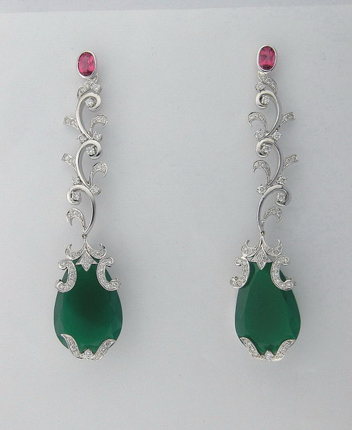 26.70 CT DIAMOND EMERALD WHITE GOLD EARRINGS # INTE040