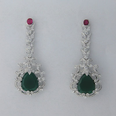 29.10 CT DIAMOND EMERALD WHITE GOLD EARRINGS # INTE042
