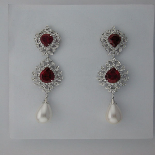 34.00 CT DIAMOND RUBY WHITE GOLD EARRINGS # INTE045