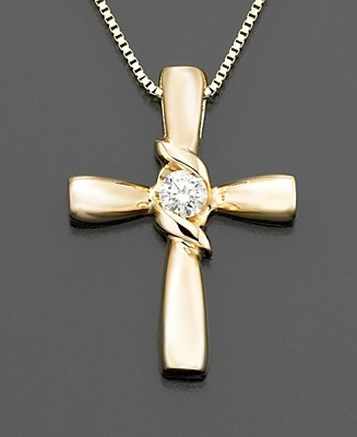1/4 CT CROSS OF LIFE 14K GOLD DIAMOND PENDANTS 