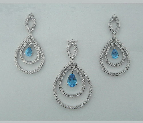 21.75 CT.DIAMOND TOURMALINE WHITE GOLD PENDANT EARRINGS SET # PES001