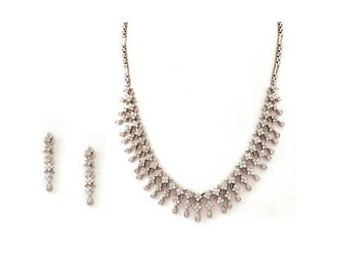 5.95 CT. DIAMOND 14 K WHITE GOLD BRIDAL NECKLACE SET # NECKLACE - 3