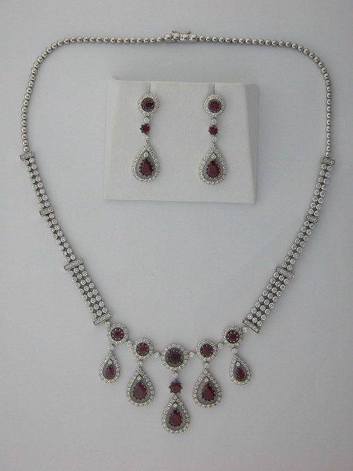 57.05 CT. DIAMOND RUBY 14K WHITE GOLD ANNIVERSARY NECKLACE SET # NECKLACE - 12