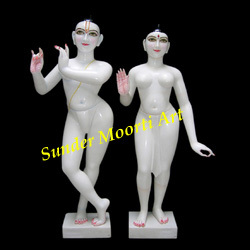 White Marble Iskon Radha Krishna Statues